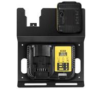JYiuog Soporte de pared para batería DeWalt de 20 V y cargador DCB112, metal resistente, negro, 2 soportes para batería y cargador para espacio de herramientas y garaje