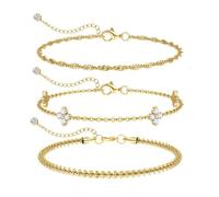 JYIXXZX 3 Piezas Pulsera Mujer Pulsera Trébol de Cuatro Hojas con Zirconia Pulseras Apilables Chapadas Oro 14 Quilates Juego Pulseras Cadena Ajustables Joyas Cumpleaños Regalos