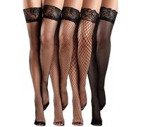 JYIXXZX 4 Pares Medias de Red Muslo de Encaje Mujer Sexy Medias de Red Calcetines de Malla de Silicona Medias Antideslizantes de Seda de Alta Medias de Rejilla Hasta el Muslo