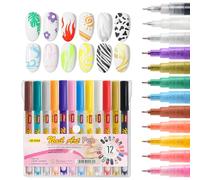 JYIXXZX Bolígrafo de Uñas Nail Art 3D, 12 Colores Nail Art Point Grafiti Pen Set, Plumines de 0.5MM para Uñas, Manicure Bolígrafo para Dibujar, Plumín de Punto Graffiti, Rotuladores de Pintura Uñas