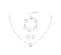 JYIXXZX Conjunto de Joyas Trébol de Cuatro Hojas Plata de Ley Acero Inoxidable Trébol de Cuatro Colgante Collar Pendientes Pulsera Ajustables Juego de Joyas Regalo para Mujer y Niñas (F)