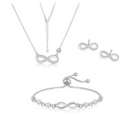 JYIXXZX Conjuntos de Joyas para Mujer Símbolo de Infinito Collar Pendientes Pulsera con Zirconia Cúbica Plata 925 Collar Colgante Juego de Joyas San Valentín Día de la Madre para Esposa Madre Novia