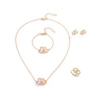 JYIXXZX Conjuntos de Joyas para Mujer y Niñas Amor Corazón Colgante Collar Pendientes Pulsera Anillo Doble Amor Cadena de Cristal Ajustable Juego de Joyas con Circonita Regalos de Cumpleaños Boda (O)