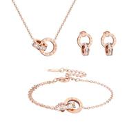 JYIXXZX Conjuntos de Joyas para Mujer y Niñas Números Romanos Circón Chapado en Oro 18K Plata Acero Inoxidable Colgante Collar Pendientes Pulsera Redondo Juego de Joyas para Fiesta Boda (Oro rosa)