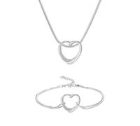 JYIXXZX Juego de Collar y Pulsera de Corazón para Mujer Colgante Minimalista de Corazón Ajustables Joyería Regalo a Juego para Niñas (Plata)