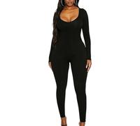 JYIXXZX Mono Deportivo Mujer Manga Larga Yoga Jumpsuit Bodycon Traje de Una Pieza Ajustado Largos Elástico Body Overol Cuello U Color Sólido Romper para Fitness Yoga Gimnasio