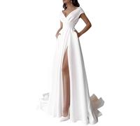 JYIXXZX Vestido de Fiesta Largo para Mujer Elegante Maxi Vestidos Cuello en V Sexy Vestido de Noche sin Espalda Vestidos de Dama de Honor A-línea Abertura para Cóctel Ceremonia Invitada Boda
