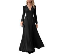 JYIXXZX Vestido de Fiesta Largo para Mujer Elegante Maxi Vestidos Manga Larga Cuello en V Casual Vestidos de Dama de Honor A-línea Chic Vestido de Noche para Cóctel Ceremonia Invitada Boda
