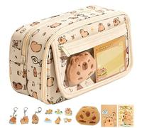 JYJLLM Capybara - Estuche de 9 capas, 13 x 7,5 x 23 cm, gran capacidad con 1 broche, 2 cuadernos, 3 llaveros y 20 pegatinas, diseño 2 en 1 para oficina, estudio y despertar diario