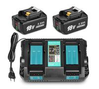 JYJZPB 2X BL1850B Batería 5.5Ah + Cargador DC18RD 4A Compatible para Makita,14.4V-18V Cargador Rápido Makita 18V Bateria BL1850 BL1845 BL1840 BL1830 BL1830B