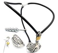 JYLYZZIN Cinturón de castidad para hombres de acero inoxidable, cinturón de castidad para hombre, castidad en jaula con tapón anal extraíble, diseño invisible, apariencia elegante, Bondage