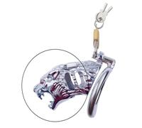 JYLYZZIN Jaula de castidad con cabeza de tigre real 3D, jaula de castidad de acero inoxidable con cerradura, ventilación, jaula para pene, cinturón de castidad, SM Bondage
