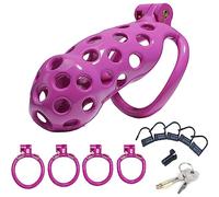 JYLYZZIN Jaula para pene hecha de silicona Cinturón de castidad 5 tamaños 4 colores Jaula de castidad transpirable con 4 anillos para el pene SM Extreme Bondage Set Juguete