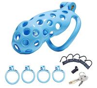 JYLYZZIN Jaula para pene hecha de silicona Cinturón de castidad 5 tamaños 4 colores Jaula de castidad transpirable con 4 anillos para el pene SM Extreme Bondage Set Juguete