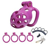 JYLYZZIN Jaula para pene hecha de silicona Cinturón de castidad 5 tamaños 4 colores Jaula de castidad transpirable con 4 anillos para el pene SM Extreme Bondage Set Juguete