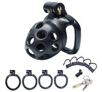 JYLYZZIN Jaula para pene hecha de silicona Cinturón de castidad 5 tamaños 4 colores Jaula de castidad transpirable con 4 anillos para el pene SM Extreme Bondage Set Juguete