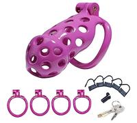 JYLYZZIN Jaula para pene hecha de silicona Cinturón de castidad 5 tamaños 4 colores Jaula de castidad transpirable con 4 anillos para el pene SM Extreme Bondage Set Juguete