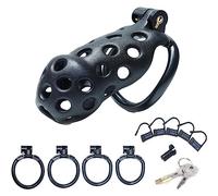 JYLYZZIN Jaula para pene hecha de silicona Cinturón de castidad 5 tamaños 4 colores Jaula de castidad transpirable con 4 anillos para el pene SM Extreme Bondage Set Juguete