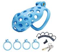 JYLYZZIN Jaula para pene hecha de silicona Cinturón de castidad 5 tamaños 4 colores Jaula de castidad transpirable con 4 anillos para el pene SM Extreme Bondage Set Juguete