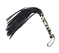 JYLYZZIN Látigo de cuero negro con mango de leopardo, látigo de cuero, juguete sexual esclavo para adultos para parejas, accesorios para disfraces de Halloween