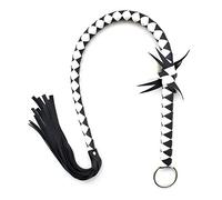 JYLYZZIN Látigo de cuero trenzado Queen Látigo de cuero con anillo de metal, juguete sexual esclavo SM Cosplay accesorios de disfraz de Halloween