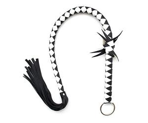 JYLYZZIN Látigo de cuero trenzado Queen Látigo de cuero con anillo de metal, juguete sexual esclavo SM Cosplay accesorios de disfraz de Halloween