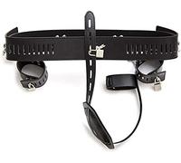 JYLYZZIN Pantalones de castidad de cuero, dispositivo, ropa interior, bragas, consolador, ataduras de Bondage con pene, jaula, anillo, esposas
