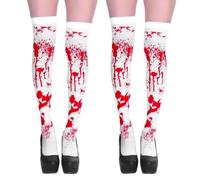 JYNVO 2 Pares Calcetines de Sangre de Halloween Disfraz de Cosplay de Halloween Medias de Sangre Calcetines por Encima de la Rodilla para Fiesta Mascarada Festival Vestir