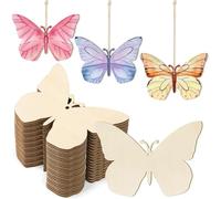 JYNVO 20 Rodajas Mariposa De Madera, Placas De Madera Sin Tratar Para Manualidades, Para Pintura, Graffiti, PirografíA Y DecoracióN, Con Cuerda De CáñAmo