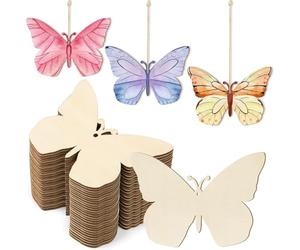 JYNVO 20 Rodajas Mariposa De Madera, Placas De Madera Sin Tratar Para Manualidades, Para Pintura, Graffiti, PirografíA Y DecoracióN, Con Cuerda De CáñAmo