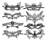 JYNVO 8 Piezas Mascara de Encaje Negra, Máscara de Mascarada Mujeres, Máscaras de Ojos Venecianas Mujer, Antifaz Veneciano Carnaval para Halloween Mascarada Carnaval Fiesta Disfraces