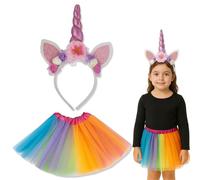 JYNVO Disfraz de unicornio para niños, Lote de 2 falda tutú para niñas con alas de unicornio, diadema de unicornio, vestido de unicornio, para cumpleaños, disfraz de Navidad y Halloween