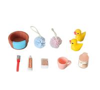 JYNVO Juego de 10 artículos de tocador para casa de muñecas, accesorios de baño en miniatura para casa de muñecas, decoración navideña para casa de muñecas, accesorios en miniatura para niños.