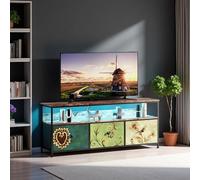 JYNVO Mueble de TV con iluminación LED y 3 cajones, patas ajustables en altura, armario bajo retro para televisores de hasta 50 - 55 pulgadas, mueble de TV con espacio para salón o cine en casa