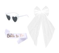 JYNVO Paquete de 3 velos para mujer, cinturón de novia blanco, perlas para gafas de sol en forma de corazón, adecuados para despedidas de soltera, novias y fotografías de bodas.