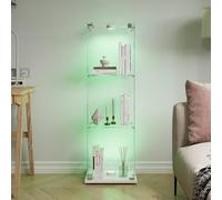 JYNVO Vitrina Expositora de Cristal Templado con Iluminación und Cerradura, Armario de Vidrio Blanco de 3 Capas con Base de Madera, Vitrina de Pie Vertical para Salón, Oficina y Colecciones