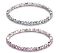 JYNXOR 2 Pezzi Set Bracciale Tennis Donna In Argento, Braccialetto Tennis Zirconi, Sparkle Zircone, Pulseras de Cadena, Pulsera de Tenis de Plata, Mujeres Niñas Día de la Madre Regalo de Joyería