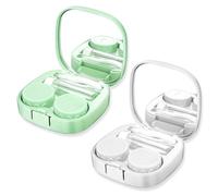 JYNXOR 2 Piezas Estuche de Lentillas, Portalentillas, Cajas Lentes de Contacto, Funda para Lentes de Contacto, Porta Cajas de Lentillas Con Espejo, para Viajes a Domicilio(Verde, blanco)