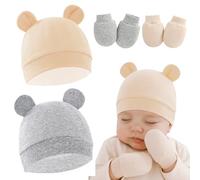 JYNXOR 2 Sets Gorro y Guantes para Bebé Recién Nacido, Algodón Niños Niñas 0-6 Meses, Beanie Sombrero, Gorros de Algodón Suave para Bebé (Albaricoque, Gris)