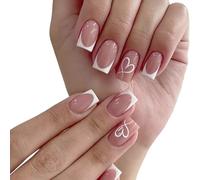 JYNXOR 24 Pezzi Unghie Finte Rosa, Unghie Finte Adesive, Unghie Finte Corte, Quadrato Corto, Unghie Finte French Da Incollare Con Colla, Arte Per Unghie In Acrilico Per Donna, Ragazze, Ballerina