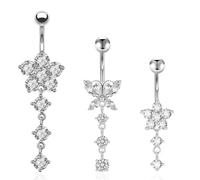 JYNXOR 3 Pezzo Piercing Ombelico,18G Argento Ombelico Piercing In Acciaio Chirurgico Cuore Farfalla Ombelico Gioielli Diamante Ombelico Perforazione Lungo Barbell Set Per le Donne