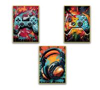 JYNXOR 3 Piezas PóSters, HabitacióN Infantil NiñOs Y NiñAs, FúTbol, Auriculares Para Videojuegos, Mando De Videojuegos, Cuadros PóSters, DecoracióN HabitacióN Infantil(20X30 cmsin Marco)