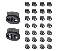 JYNXOR 30 Piezas Cerradura de Cordón de Plástico, Cerradura de Cordón con Resorte, Cierres de Cordón de Plástico de Doble Orificio, para Cordones de Zapatos, Ropa, paracord-Negro