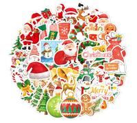 JYNXOR 50 piezas Etiquetas engomadas del tema de la Navidad, impermeables para niños regalo para estuche viaje oficina portátil puerta ventana tarjetas - A