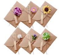 JYNXOR 6 Pcs Biglietto Di Auguri Cartolina Buste, Retrò Busta Carta Kraft Invito, Retrò Carta Kraft Fiori Secchi Confezione da Biglietto Auguri Compleanno con Fiori, per Matrimonio Compleanno Natale