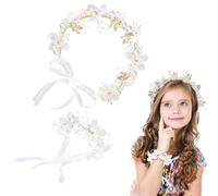 JYNXOR Juego de 2 Diademas para Niñas + Pulsera, Floral para Bébés y Niños, Encaje para Bodas y Nacimientos