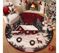 JynxtoyZeal Alfombra de Navidad, Circular Navidad Felpudo, Felpudo Entrada Casa 60x60 cm, Alfombras de Decoración de Navidad, para el Pasillo, el Salón, el Baño, la Cocina