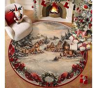 JynxtoyZeal Alfombra de Navidad, Circular Navidad Felpudo, Felpudo Entrada Casa 60x60 cm, Alfombras de Decoración de Navidad, para el Pasillo, el Salón, el Baño, la Cocina