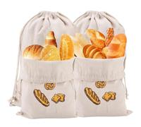 Jyongrmy 4 Piezas Bolsa Pan Reutilizables, Multifuncional Bolsas Almacenamiento Pan, Bolsa de Pan de Algodón con Cordón para Mantener Fresco, Baguette, Frutas y Verduras
