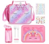 JYPS 3PCS Fiambrera Set para Niños, Bolsa Termica Porta Alimentos para Infantil, Loncheras Para Niños und botella agua,Bento Box Niñas para Almuerzo o Merienda,Bolsa Almuerzo para Escuela(Unicornio)